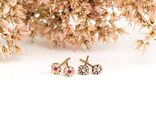 14k gold, tiny flower stud earrings