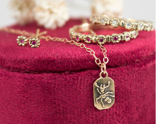 Solid gold ant necklace, artisan bug jewelry