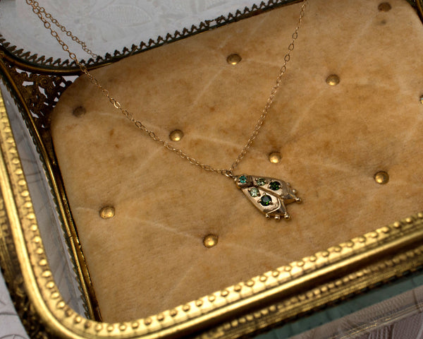 solid gold firefly jewelry, handmade beetle necklace, green gemstones