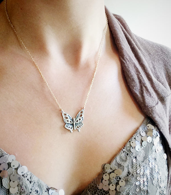 Handmade sterling silver butterfly necklace