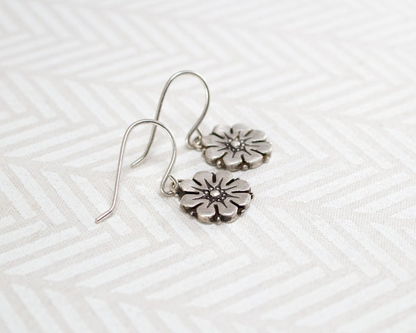Handmade, sterling silver flower earrings