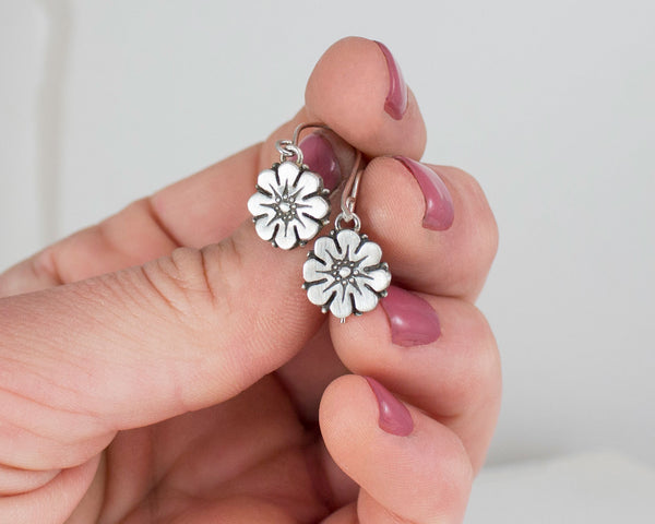 Handmade, sterling silver flower earrings