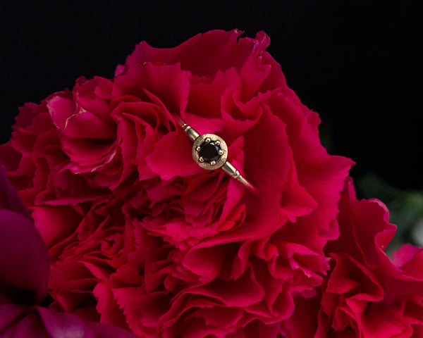 Antique style black diamond ring, handmade ring