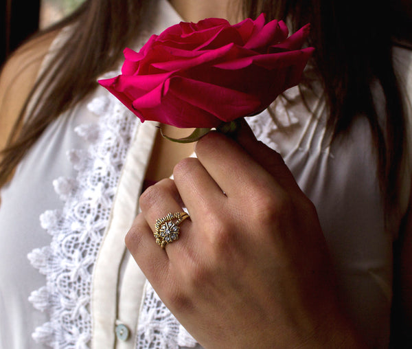 Snowflake inspired diamond cluster ring, modeled