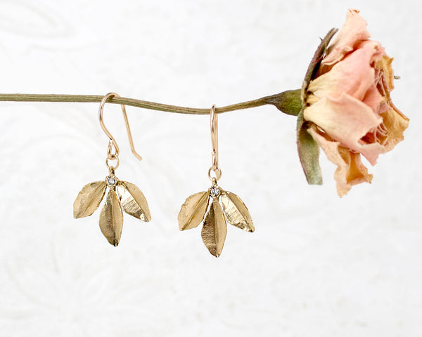Diamond leaf earrings