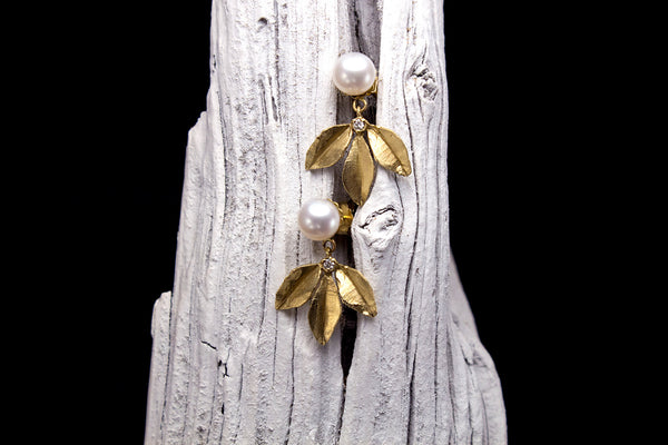 Gold pearl drop earrings, wedding jewelry
