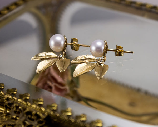 Gold pearl drop earrings, wedding earrings