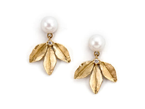 Gold pearl drop earrings, wedding jewelry