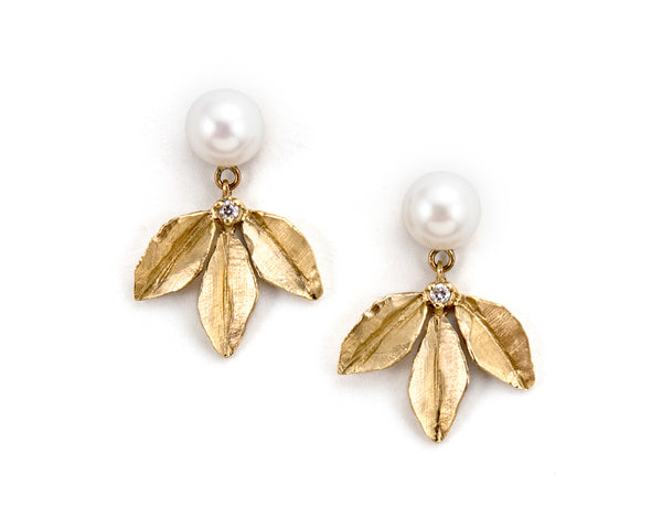 Gold pearl drop earrings, wedding jewelry