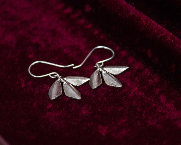 Sterling silver leaf earrings, back view