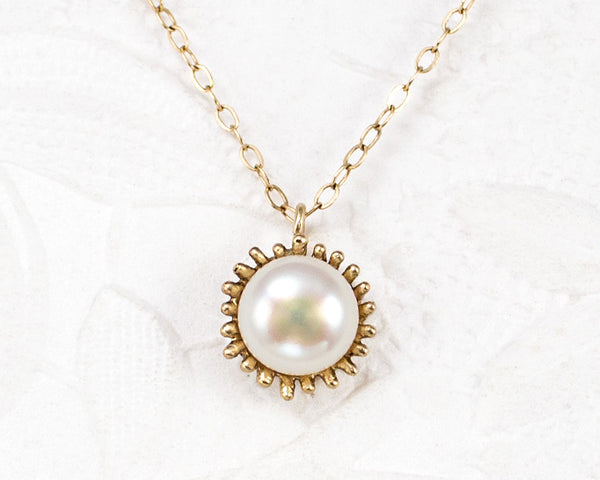 Dahlia Pearl Necklace 7mm - Solid 14K