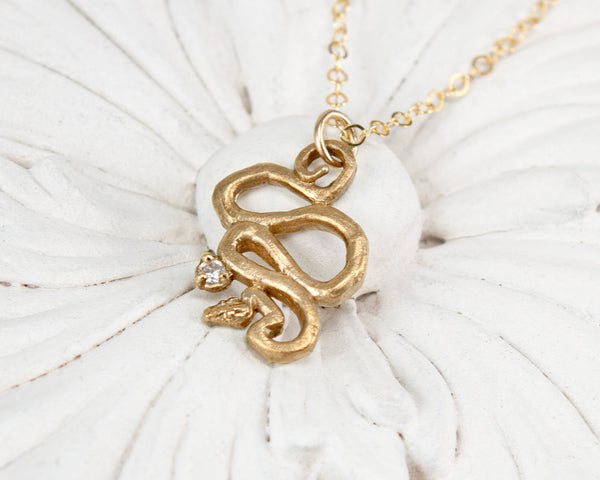 Handmade 14k gold snake necklace