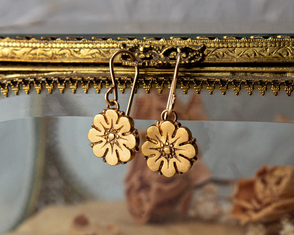 gold vermeil daisy flower dangle earrings