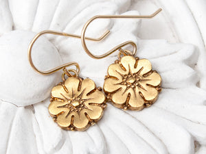 gold vermeil daisy flower dangle earrings