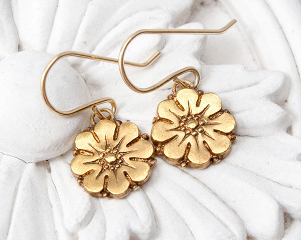 gold vermeil daisy flower dangle earrings