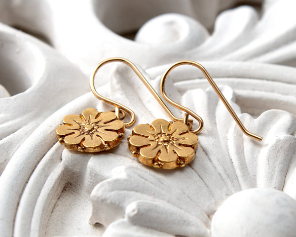 gold vermeil daisy flower dangle earrings