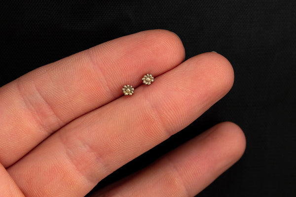 14k gold, tiny flower stud earrings