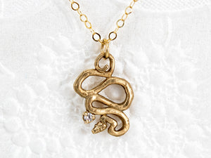 Handmade 14k gold snake necklace