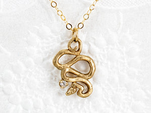 Handmade 14k gold snake necklace