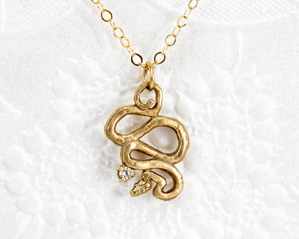 Handmade 14k gold snake necklace