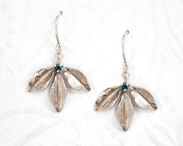 Sterling silver leaf earrings, dangle