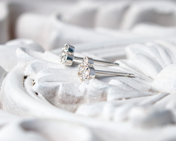 Sterling silver cluster diamond stud earrings