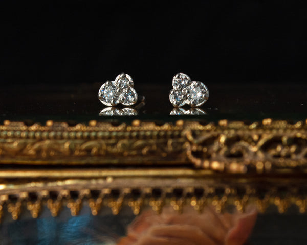 Sterling silver cluster diamond stud earrings