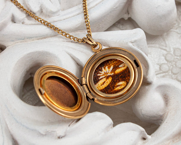 Gold-filled vintage locket necklace with lily pads