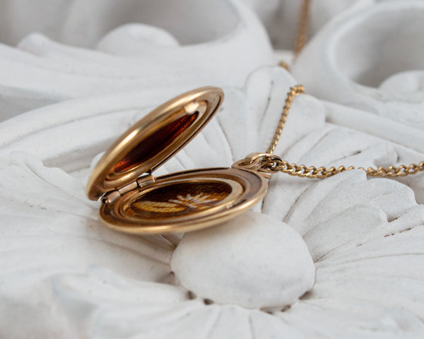 Gold-filled vintage locket necklace with lily pads