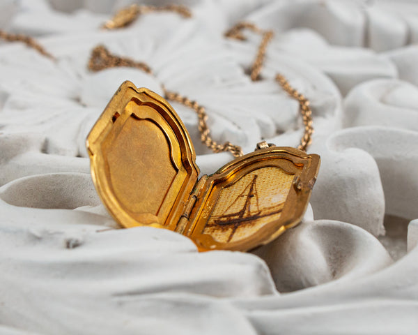 Gold-filled vintage locket necklace with sailboat