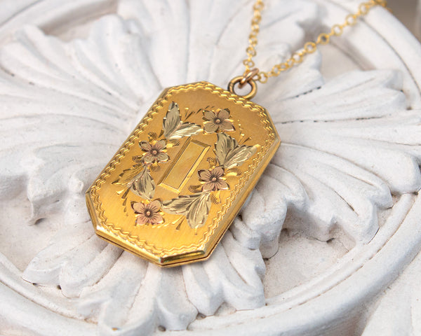 Front Vintage locket with tree and bird painting