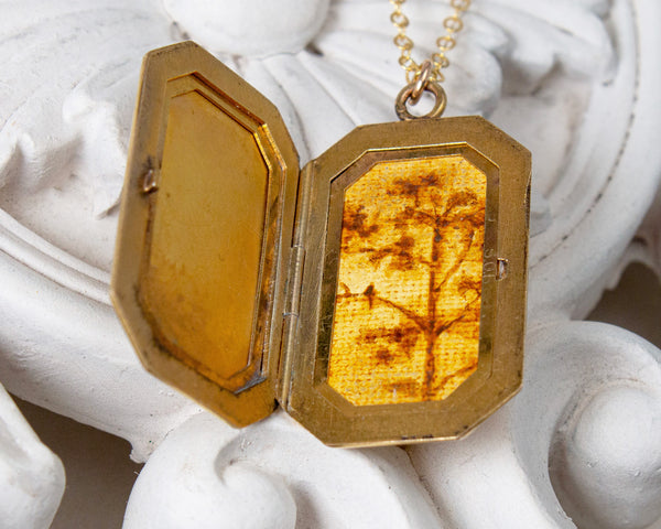 Vintage locket with tree and bird painting