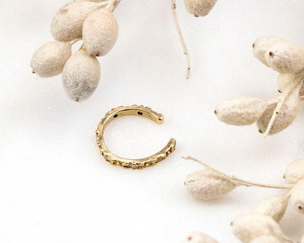 handmade 14k gold and diamond ear cuff