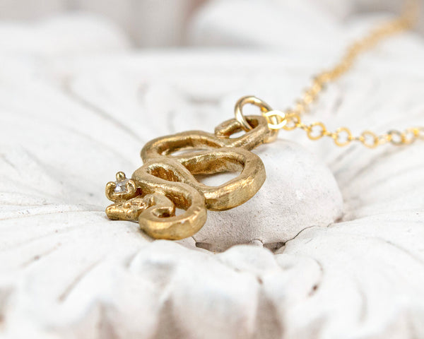 Handmade 14k gold snake necklace