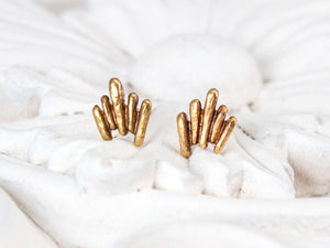 Unique, gold vermeil stud earrings, front view