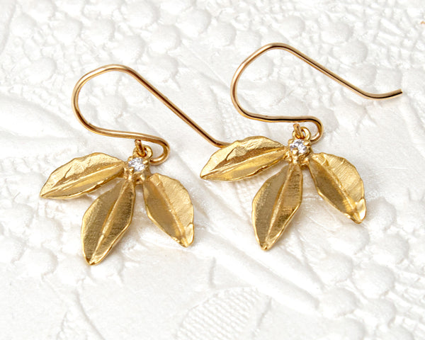 gold vermeil leaf dangle earrings