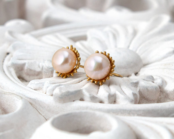 Gold vermeil pearl stud earrings