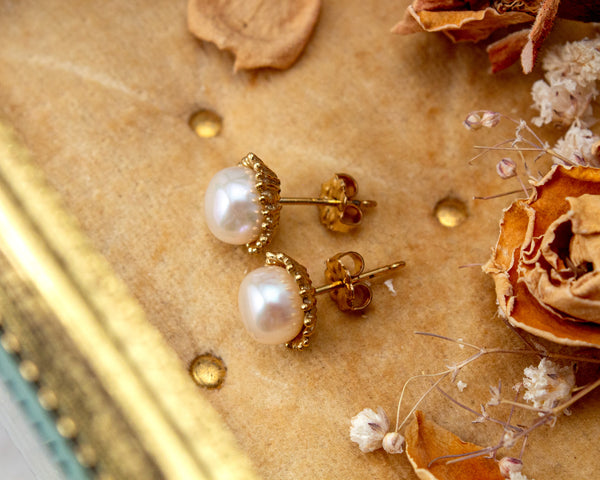 Gold vermeil pearl stud earrings