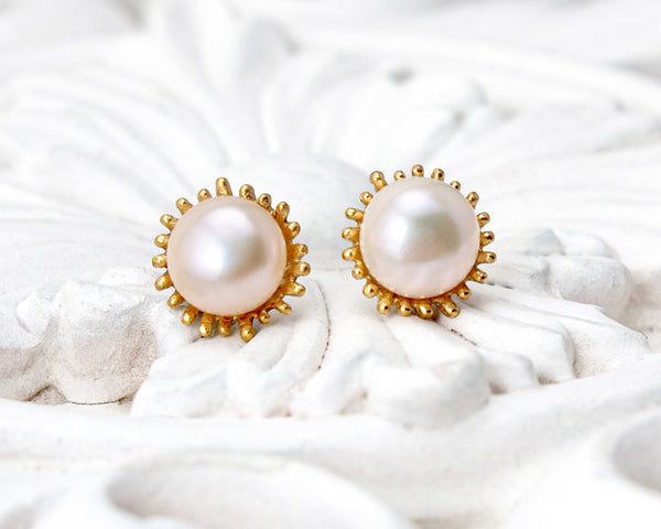 Gold vermeil pearl stud earrings