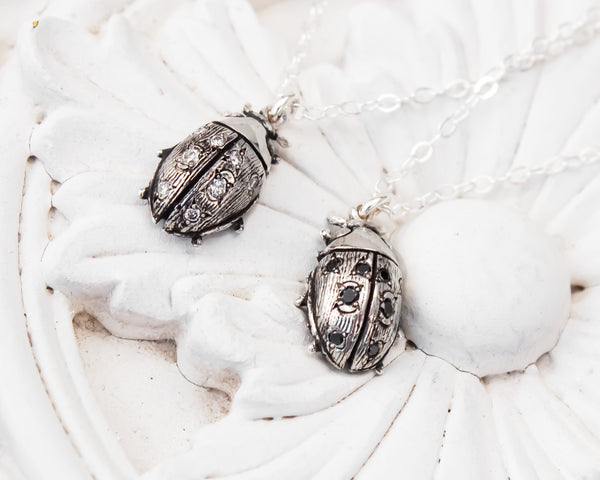Lucky Ladybug Necklace - Sterling Silver & Diamonds