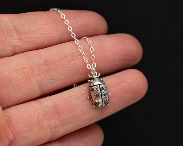 Lucky Ladybug Necklace - Sterling Silver & Diamonds