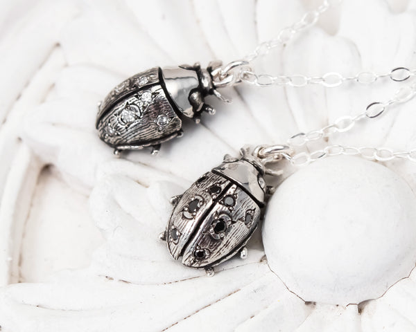Lucky Ladybug Necklace - Sterling Silver & Diamonds