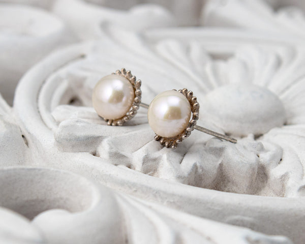Sterling silver pearl stud earrings