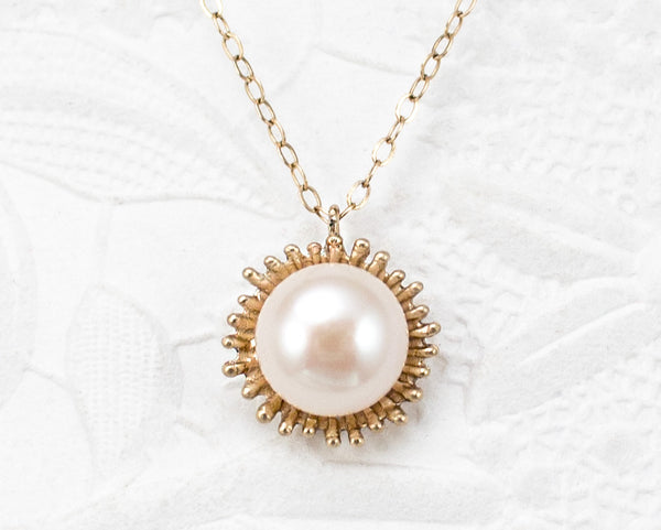 Dahlia Pearl Necklace 9mm - Solid 14K
