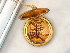 Vintage locket pendant with mini oil painting