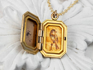 Vintage locket with bird painting