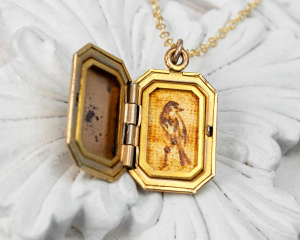 Vintage locket with bird painting