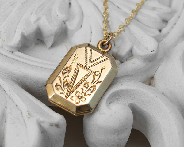 Vintage locket rectangle with bird painting