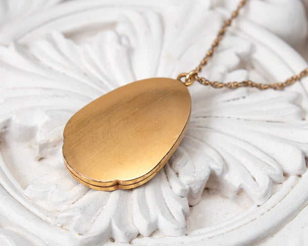 Vintage gold locket necklace with tree painting