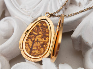 Vintage gold locket necklace with tree painting